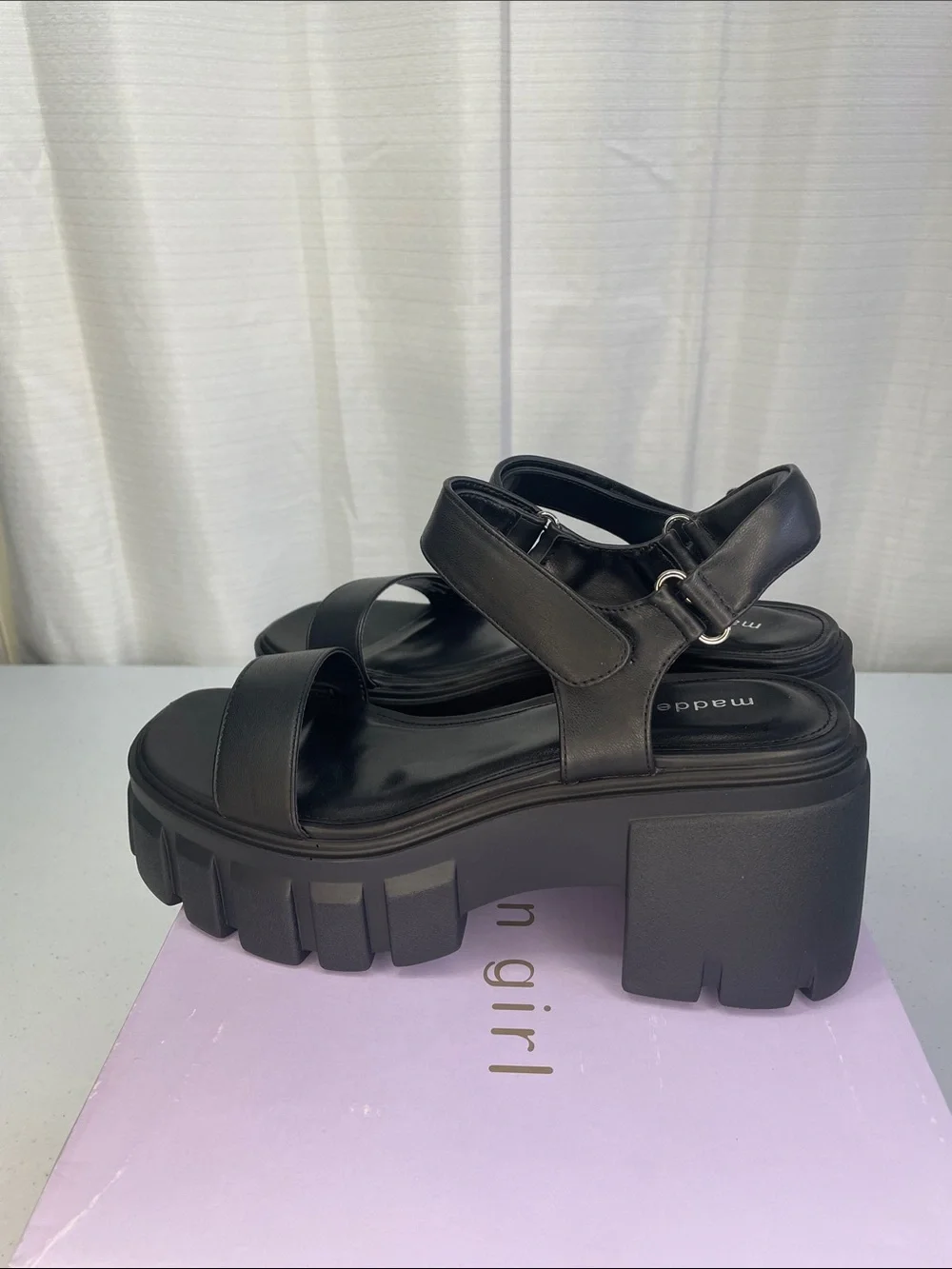 Madden Girl Black Chunky Lug Platform Sandals